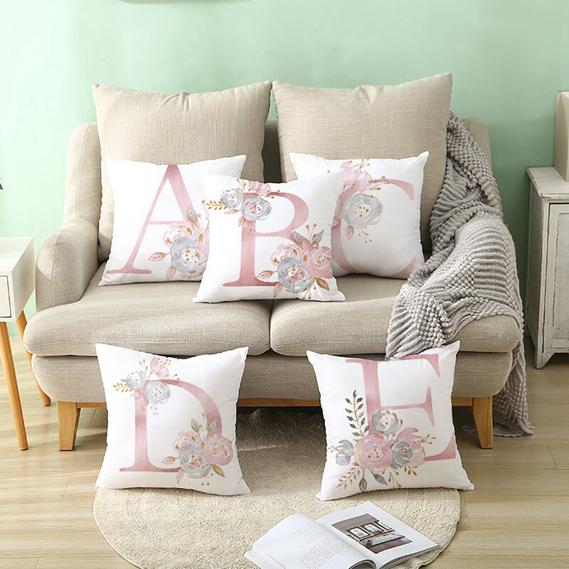 PATIMATE-funda de cojín decorativa con letra rosa, funda de almohada de algodón y poliéster, cojines para sofá, decoración Floral