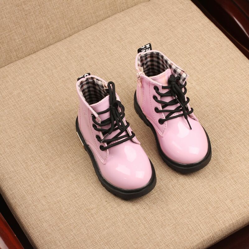 New Children Martin Boots Bright Skin Waterproof Motorcycle Boots Winter Kids Snow Boots Brand Girls Princess Shoes Rubber Boots