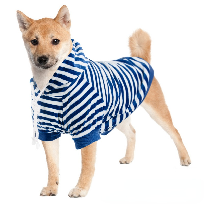 Cappotto per cani morbido Sport felpa con cappuccio per animali domestici vestiti per gatti a strisce cappuccio con coulisse regolabile vestiti per cani a strisce vestiti per cani per cani di piccola taglia