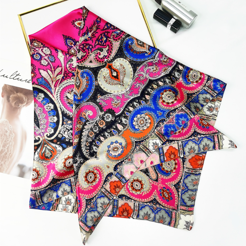 Pañuelo de seda de Cachemira para mujer, Hijab cuadrado de 90x90cm, a la moda, para oficina, chales pequeños de marca Vintage, capa
