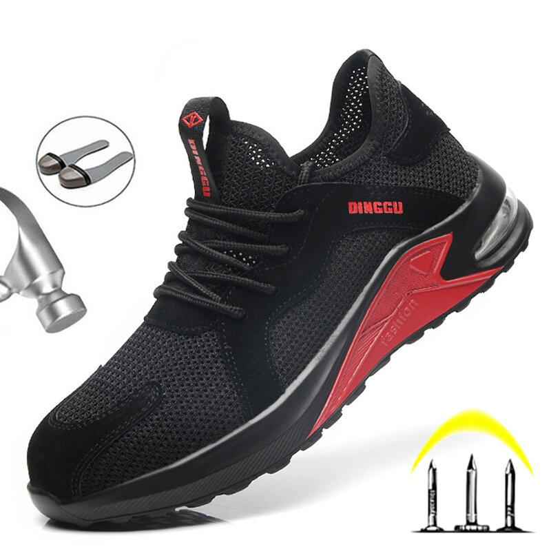 Zapatos de seguridad transpirables para hombre, botas de seguridad con punta de acero, calzado de trabajo antipuñalada, color negro