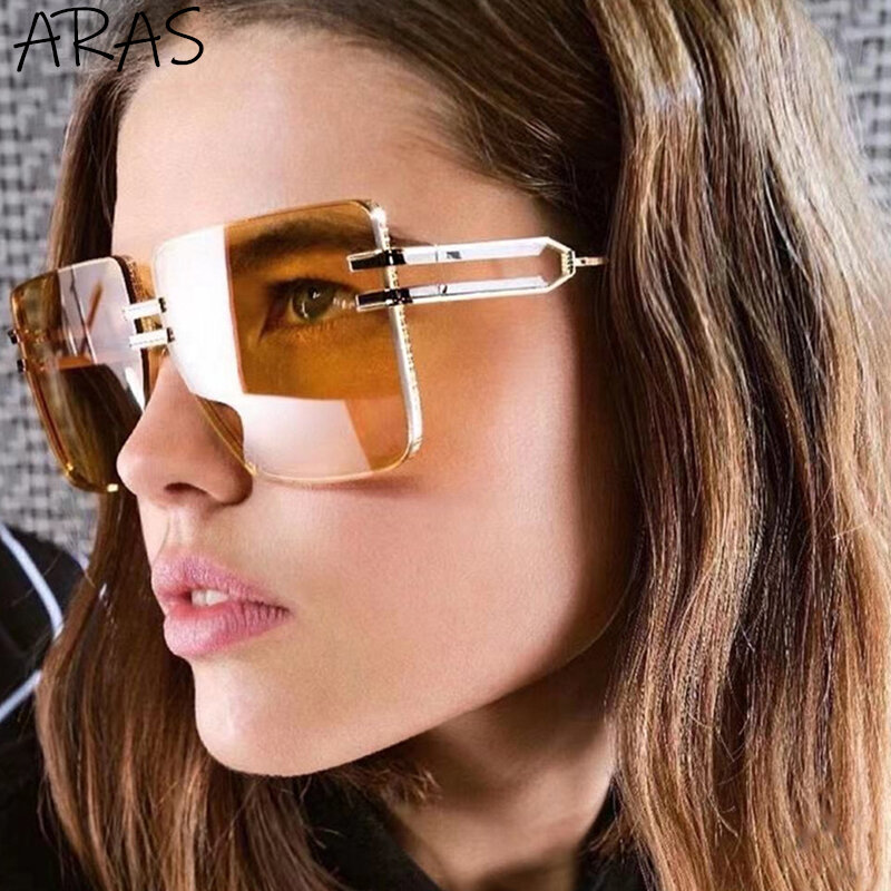 Übergrößen Platz Rimeless Sonnenbrille Frau Luxus Marke Metall Großen Rahmen Männer 2021 Mode Rahmenlose Sonnenbrille Für Frauen Oculos