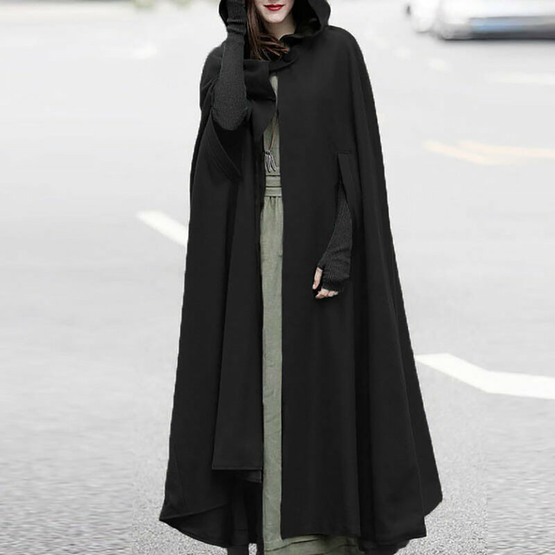 Gabardina con capucha para mujer, abrigo gótico, cárdigan abierto por delante, Poncho Plus