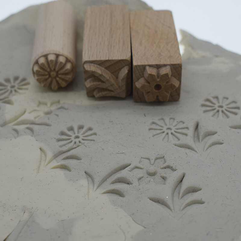 Sello de cerámica de madera maciza, herramientas de Arcilla polimérica con textura de flor de hierba, diseño en relieve, bricolaje, 1 ud.