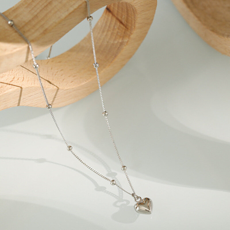 Colares de coração de aço esterlina 925, colar com pingente de corrente coreana, de prata esterlina 925, joias