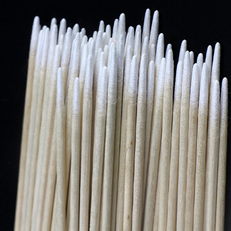 100PCS Short Wood Handle Cotton Swab Eyebrow Tattoo Beauty Makeup Color Nail Seam Dedicated Dirty Picking Small Pointed Tip Head