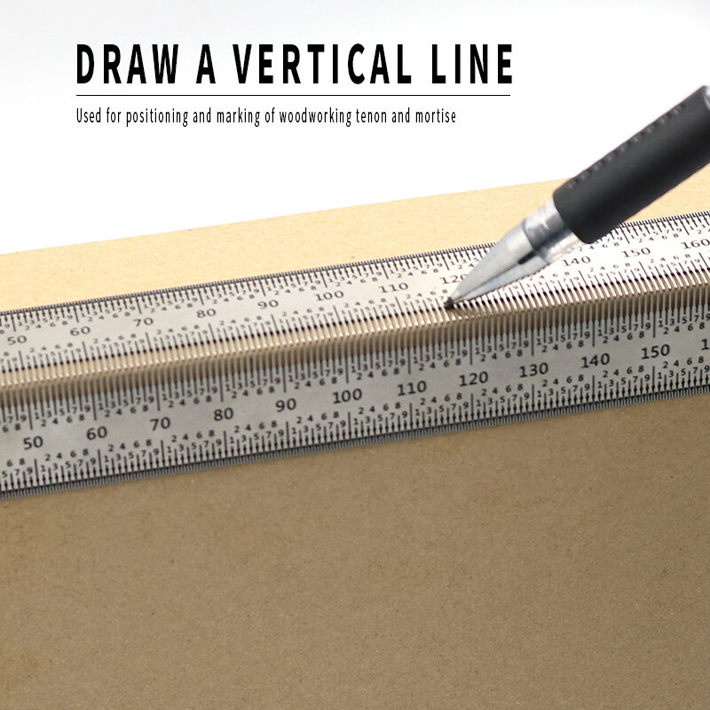 Regla de escala de alta precisión, regla de orificio tipo T, calibrador de línea de marca de trazado de carpintería inoxidable, herramienta de medición de carpintero