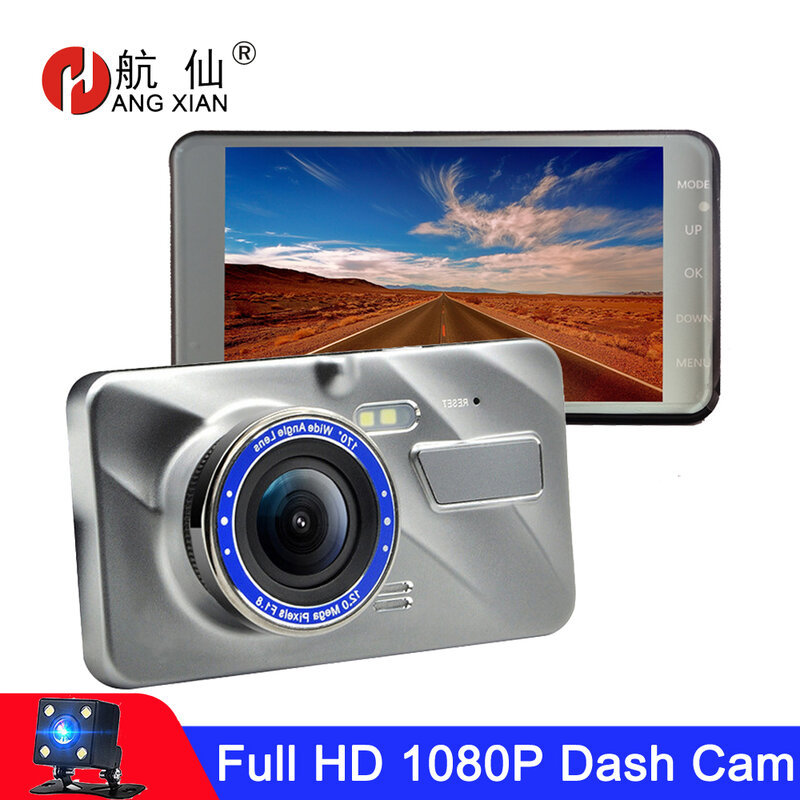 Dash Cam Xe Đầu Ghi Hình Camera 4Inch Full HD 1080P Ổ Ghi Registrator Tự Động Bảng Điều Khiển Kép Dashcam Đen DVRs Camera
