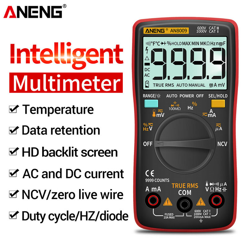 ANENG AN8009 الرقمية المتعدد الترانزستور اختبار مكثف True-RMS تستر السيارات الكهربائية السعة متر درجة الحرارة ديود