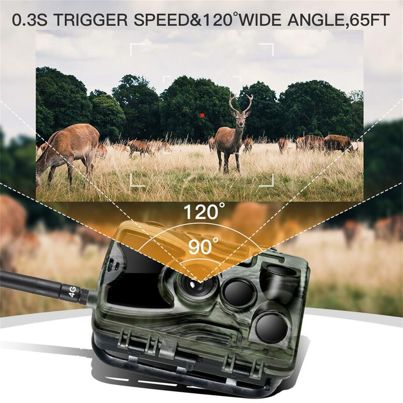 20mp 1080p câmera sem fio da vida selvagem celular 0.3 segundo câmera de vigilância infravermelha 4g caça faixa câmera mms visão noturna
