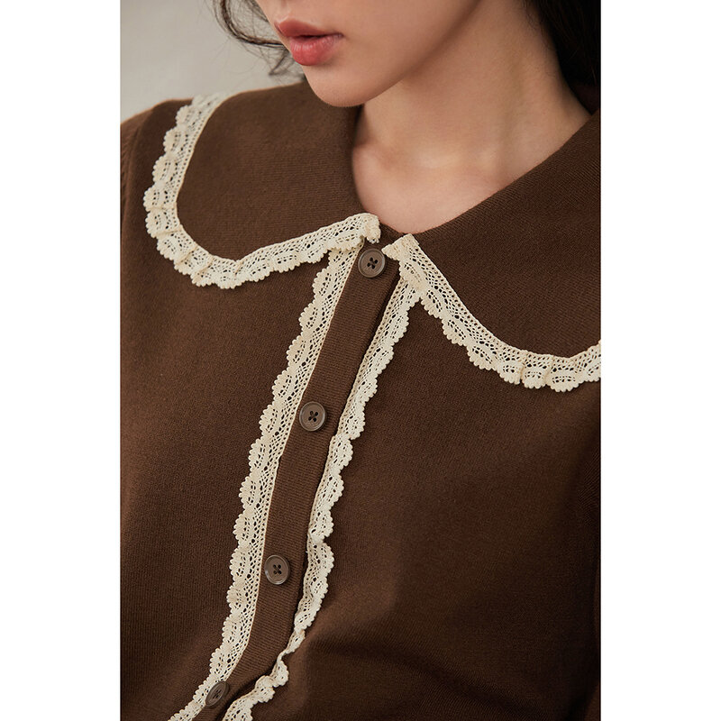 Inman outono inverno camisola feminina kawaii doll collar rendas emenda design botões decorativos pulôver feminino topo