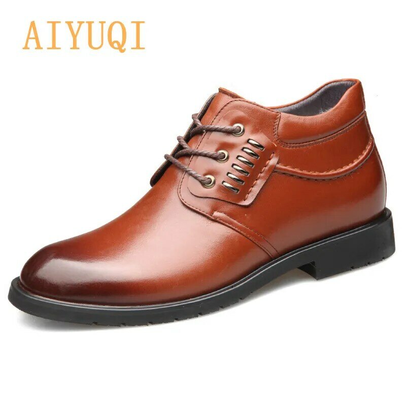 Мужские зимние ботинки AIYUQI, новые теплые деловые ботинки из натуральной кожи с бархатной подкладкой, мужские ботинки на шнуровке для снега
