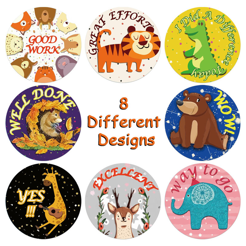 500 Buah/Rol Kartun Hewan Stiker untuk Anak-anak Mendorong Penyegelan Label Kertas Bulat Perlengkapan Guru Sekolah Anak Hadiah Stiker