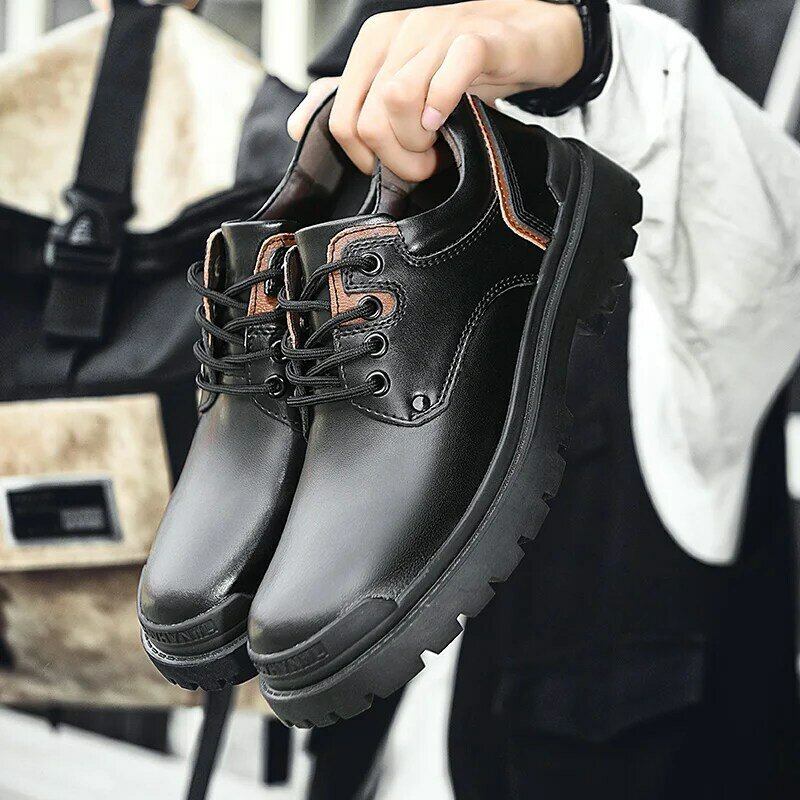 W nowym stylu męskie buty Martin, jesienne i zimowe buty na świeżym powietrzu, wysokiej klasy skórzane obuwie, męskie buty