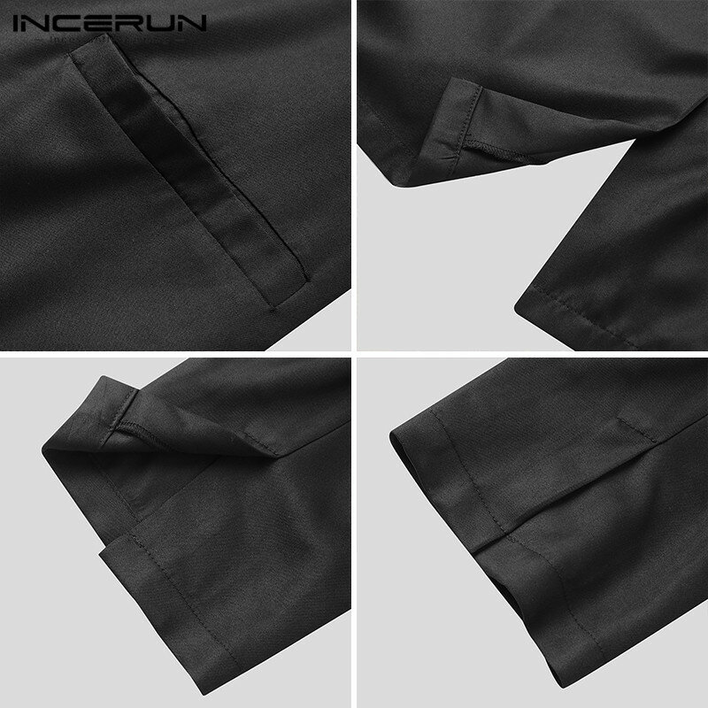 남성 세련된 버튼 정장 재킷, 레이스 업 루즈핏 아웃웨어, 남성 솔리드 컬러 블레이저 패션 긴 소매 라펠 넥 코트, 5XL 7