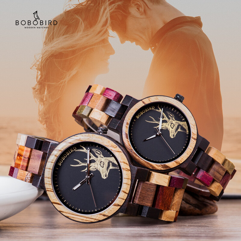 BOBO BIRD-ساعة كوارتز للرجال والنساء ، نقش خشبي ، صندوق خشبي ، هدية رائعة للعشاق