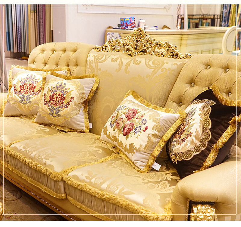 Aeckauto-fundas de cojín real de lujo bordadas con borlas, cuadradas, florales, Fundas para sofá de almohadas, coche, dormitorio, Azul, Blanco, marrón