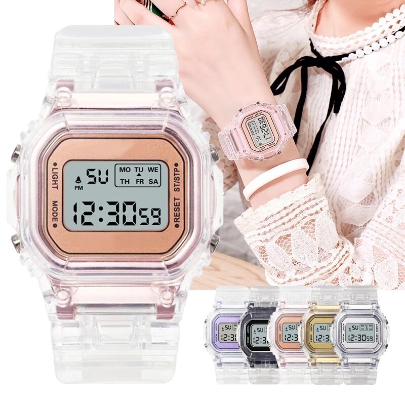 Reloj Digital transparente para Mujer, cronógrafo cuadrado, electrónico, deportivo, de pulsera, nuevo, triangulación de envíos