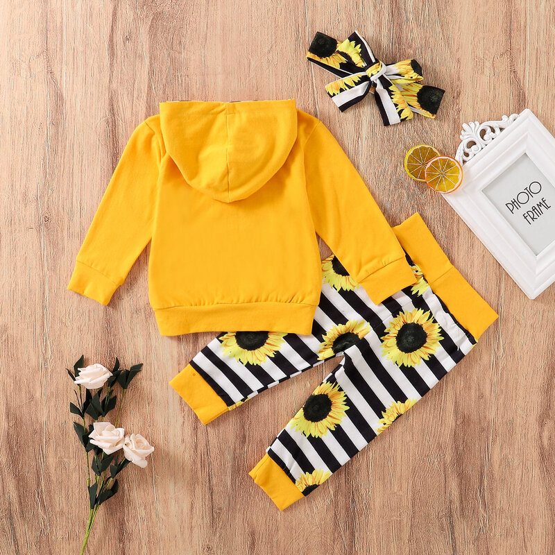 Infant Kinder Baby Mädchen Kleidung Nette Sunflower Stripes Print Langarm Top + Hosen + Stirnband 3Pcs Outfits Set frühling Herbst