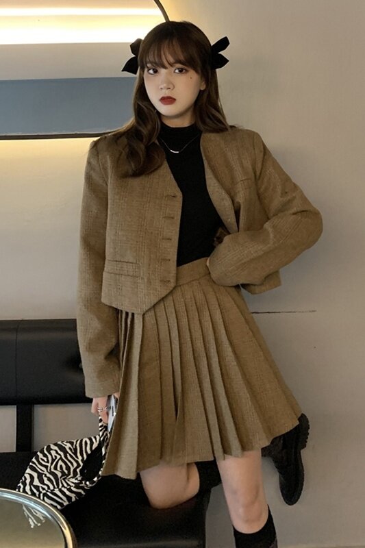 Abito gonna da donna autunno coreano 2021 New Slim Fashion Age riduzione temperamento Chic giacca a maniche lunghe corta Set di due pezzi