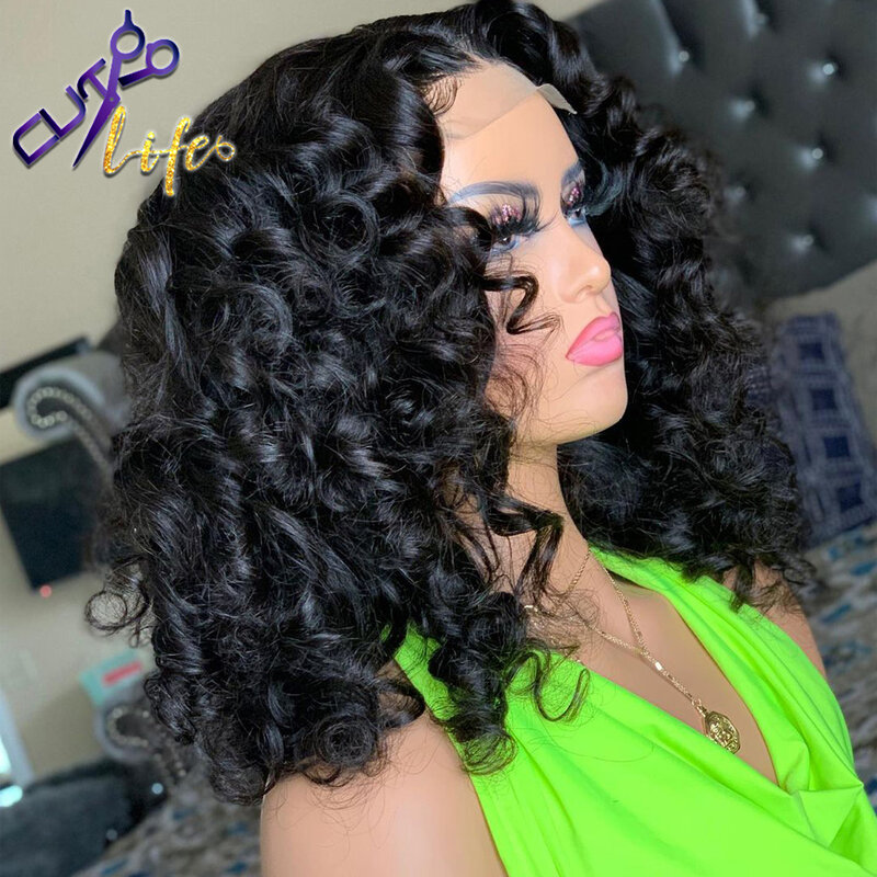 Krótki Natural Cut Curly Bob peruka 13X 4 koronkowa peruka na przód peruki z ludzkich włosów brazylijski włosy dla wstępnie oskubane Remy peruka dla czarnych kobiet