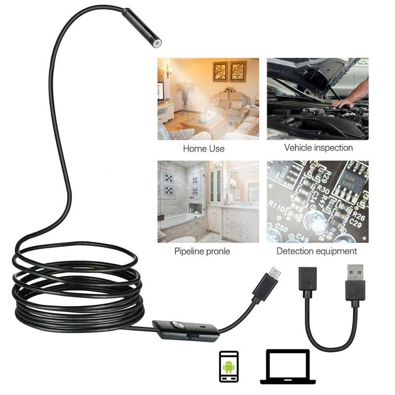 Endoscope Camera 7mm Flexible IP67 Waterproof 6 Adjustable LEDs Inspection Borescope Camera Micro USB OTG Type C for Android PC