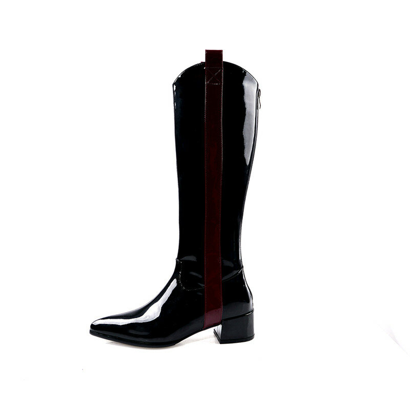 Morazora botas altas de joelho femininas, novo sapato feminino de couro envernizado para outono, sapato de cavaleiro, bico fino, punk, 2021