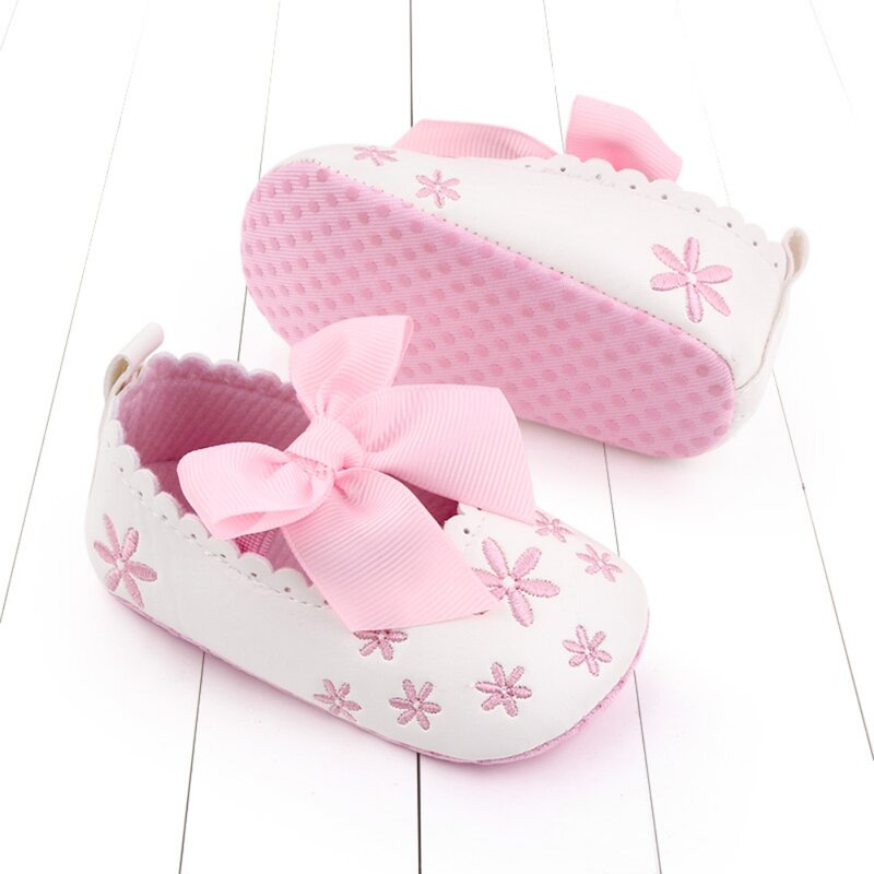 Baby Boy Girl Baby Moccasins Moccs Shoes Bow Flower Print Soft Soled Non-slip Footwear Crib Shoes Princess PU Leather Shoes