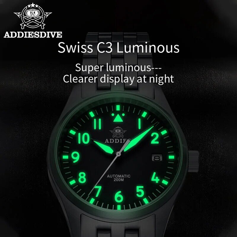 ADDIES Jam Tangan Pria NH35 Mekanis Penyelam Watch Sapphire 200M Automatic Jam Tangan Pria Diri Angin Pria Pilot Watch