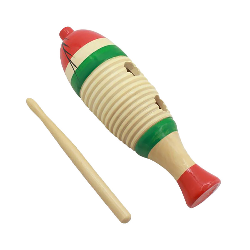木製の魚の形guiro手用の棒でパーカッション子供ミュージカルおもちゃ