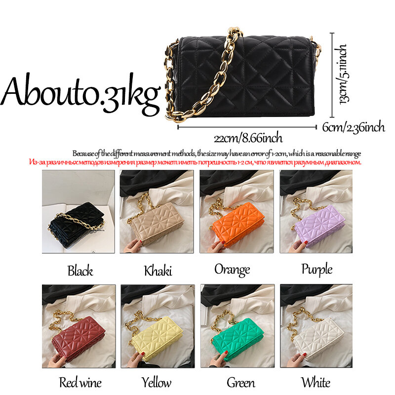 Designer Solid Color Thick Chain Quilted Clutch Flap Shoulder Bags for Women 2021 Summer New Fashion Purses and Handbag Purses