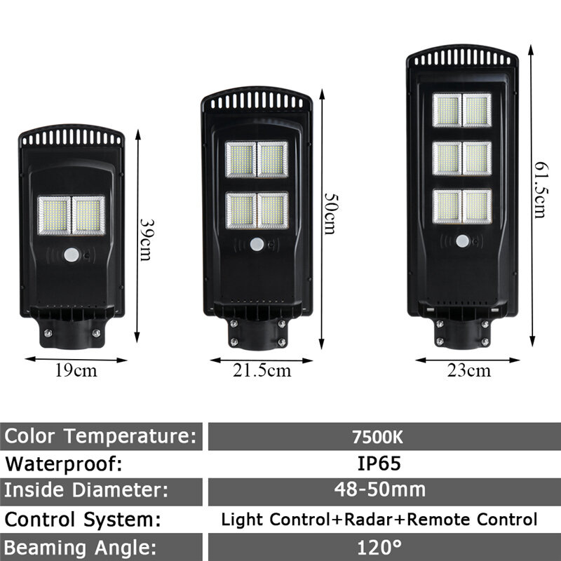 Lampe solaire à LED avec détecteur de mouvement PIR, réverbère extérieur, applique murale de jardin avec télécommande, 80W, 140W, 180W