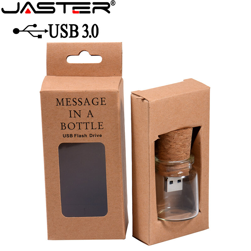 JASTER-botella de corcho de madera a la deriva, unidad flash USB 2,0, pendrive de 16GB, 32GB, 64GB, 128GB, botella de deseos, regalo de boda, logotipo del cliente