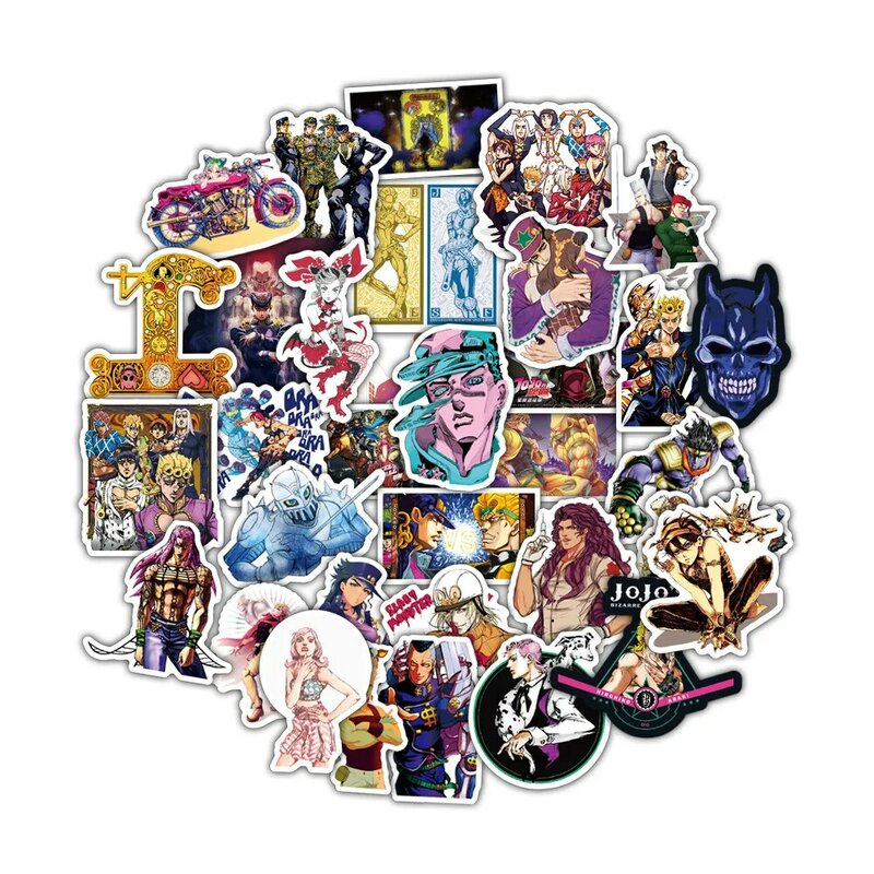 50 pz/set Anime JoJo Bizarre Adventure Stickers accessori Cosplay Prop PVC adesivo impermeabile per cartoni animati