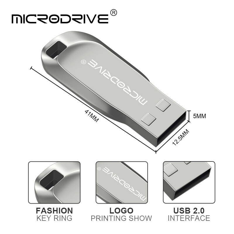 Unidad flash USB de metal plateado, pendrive de 4G, 8G, 16GB, 32GB, 64GB y 128GB, con logotipo personalizado de regalo