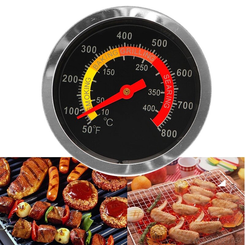 Stainless Steel Barbecue BBQ Smoker Grill Thermometer Temperature Gauge 10-400