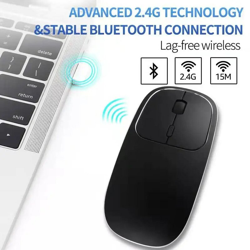 Ratón inalámbrico de Metal recargable, Mouse silencioso con clic, USB tipo C, para Mackbook, Notebook, portátil, PC, ergonómico, negro, azul