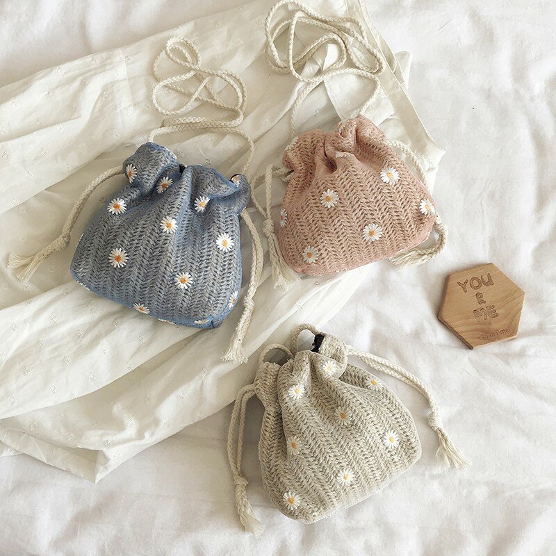 Vento Marea-여성용 작은 버킷 밀짚 가방 크로스 바디, 2020 새로운 꽃 여름 가방 뜨개질 비치 스타일 소녀용 지갑 및 핸드백