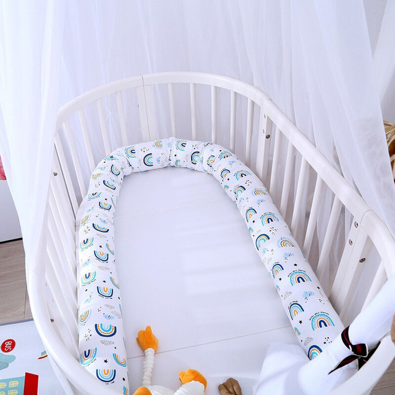 Cercadinho de berço de algodão para bebê, travesseiro longo de arco-íris, proteção anticolishion para recém-nascidos