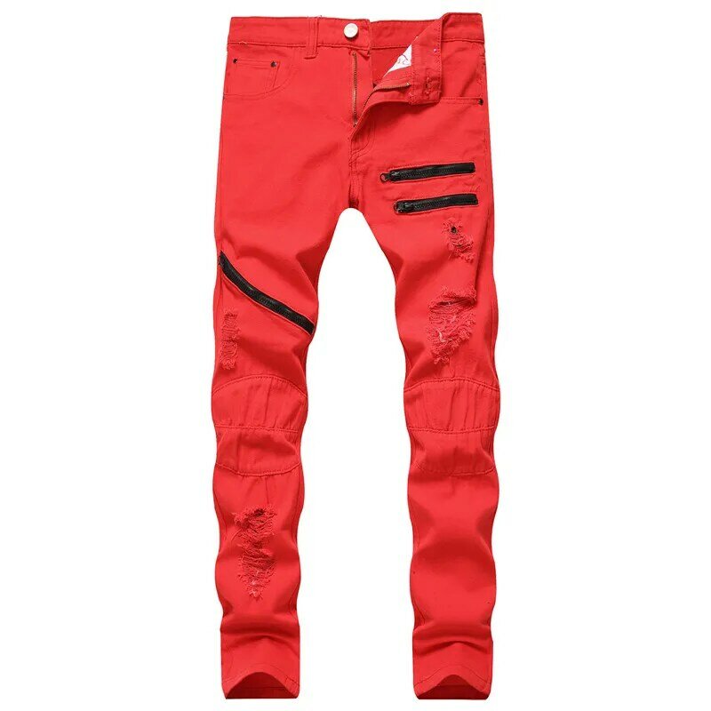 Fashion Hole Destruction spodnie jeansy w stylu Distressed męskie spodnie jeansowe męskie jeansy białe spodnie męskie