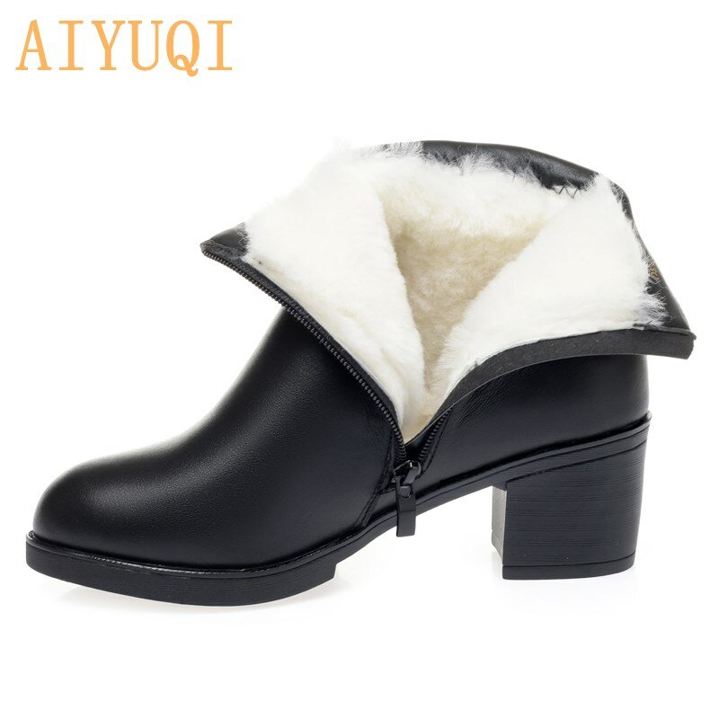 AIYUQI النساء الشتاء الأحذية عدم الانزلاق 2022 جلد طبيعي موضة الصوف الدافئة النساء حذاء من الجلد حجم كبير عالية الكعب الأحذية الأحذية