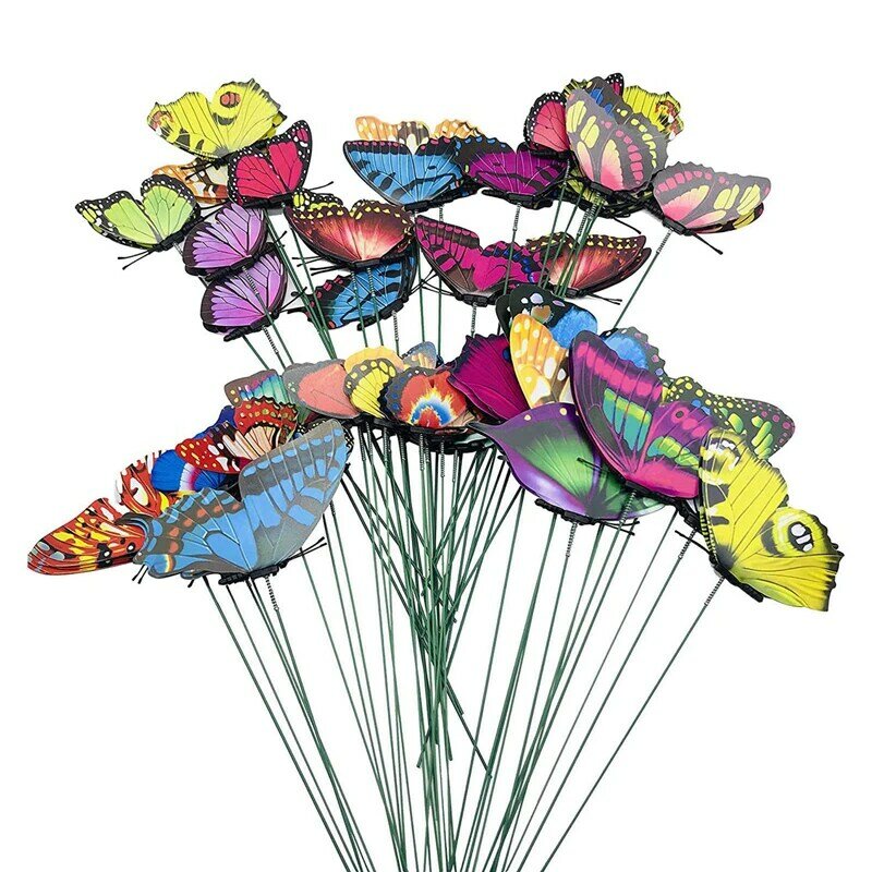 New Butterfly Stakes, 50Pcs 7Cm Garden Butterfly Stakes Decor Outdoor Yard Patio Planter Flower Pot Spring Garden