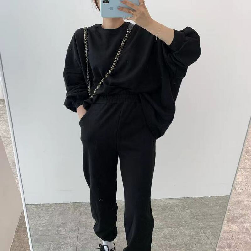 Conjunto de pantalones largos informales para mujer, chándales Harajuku, sudaderas con cintura elástica, pantalones de tubo, trajes sueltos informales de cintura alta 2022