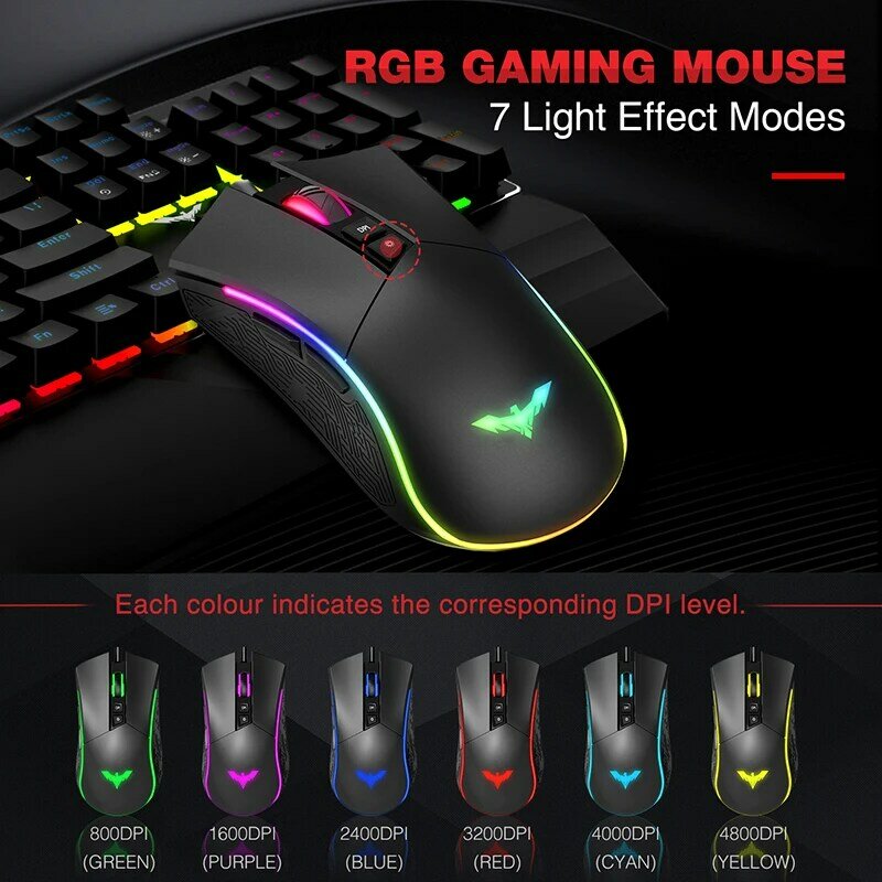 HAVIT Gaming Mechanical Keyboard 104 Keys RGB Light Blue / Red Switch Wired Keyboard or Keyboard Mouse Set Ru / English Version