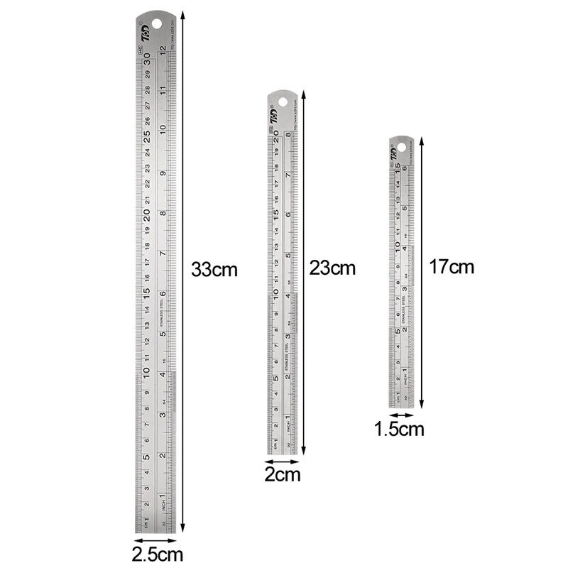 3 sztuk linijka stalowa narzędzie do rysowania akcesoria 15/20/30cm metalowe ze stali nierdzewnej linijka prosta linijka z podziałką metryczną precyzyjny pomiar narzędzie