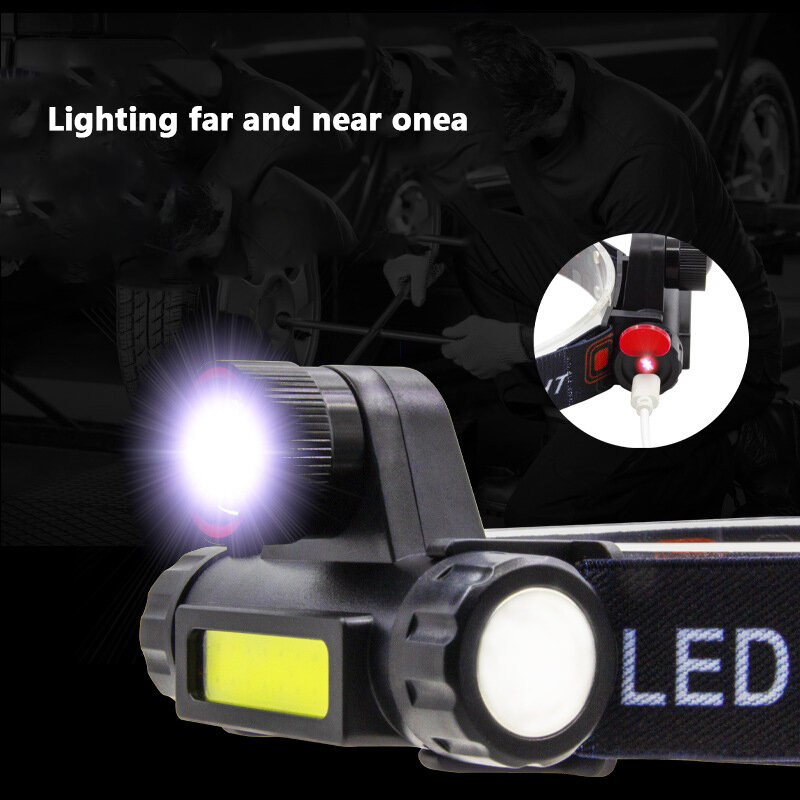Lampe frontale Led Cob 18650 lm avec batterie Rechargeable intégrée, lumière de travail, capteur Q5 XP-G, Zoomable