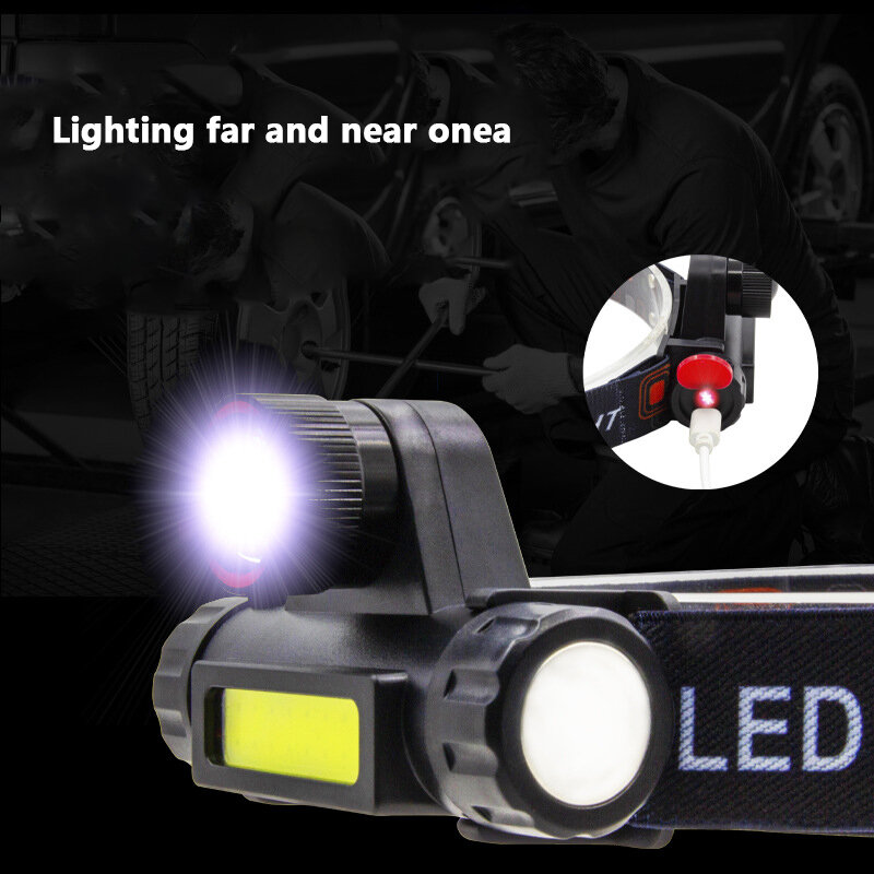 Gebaut in Wiederaufladbare 18650 Batterie Arbeits Licht XP-G Q5 Sensor Zoomable Led-scheinwerfer Kopf Taschenlampe Lampe Scheinwerfer 2500lm Cob