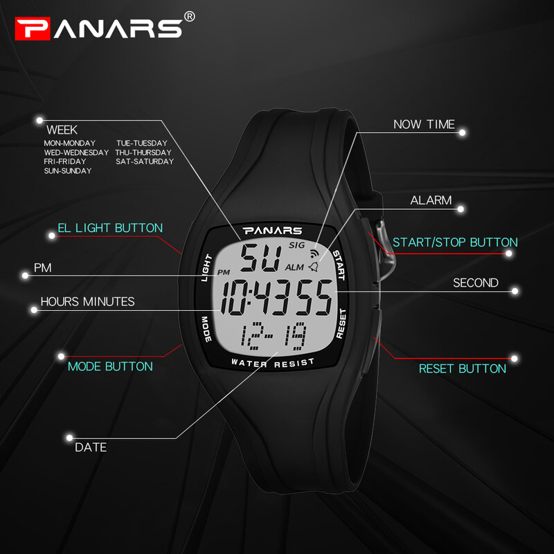 PANARS-reloj despertador deportivo para hombre, cronógrafo de pulsera Digital a la moda, resistente al agua hasta 50M, para exteriores, 8112