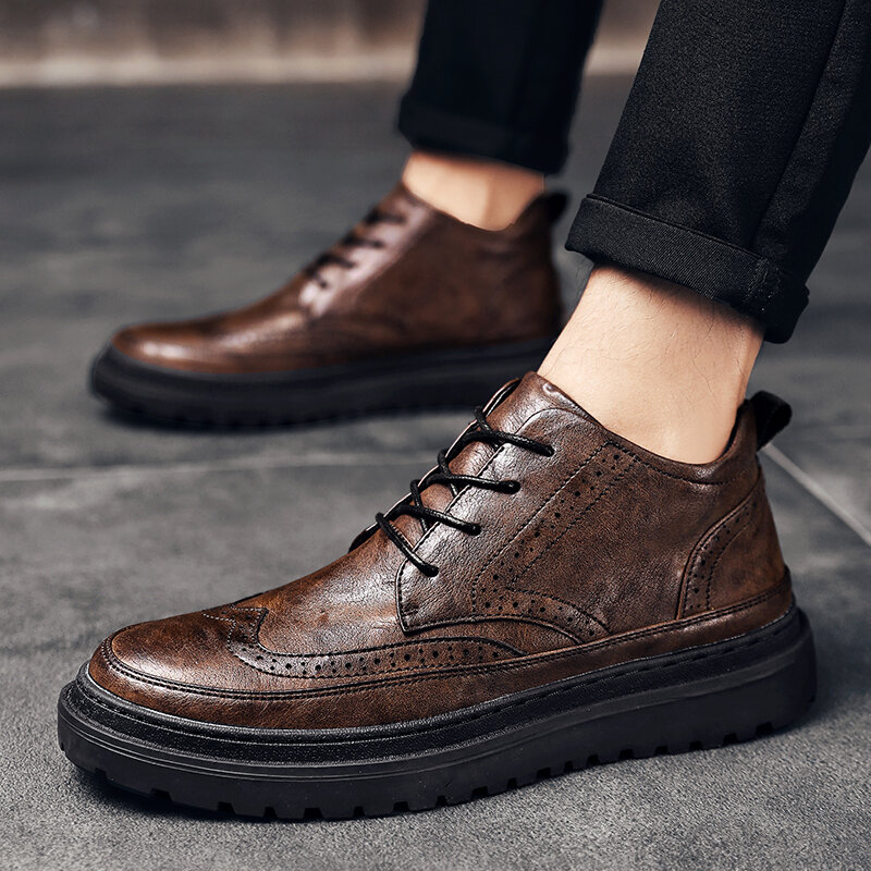 Мужские туфли KATESEN, винтажные модельные туфли из натуральной кожи на плоской подошве со шнуровкой и резным узором