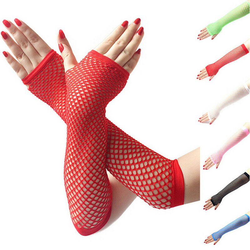 New Fashion Neon Mesh Fishnet senza dita Sexy guanti lunghi gamba braccio polsino abito da festa per donna Sexy bellissimo scaldamuscoli